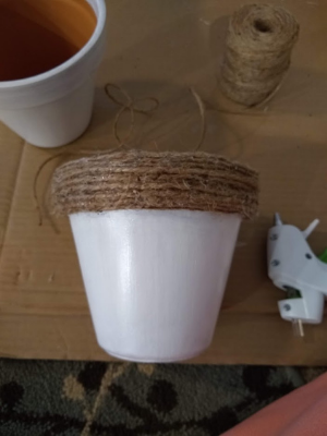 Hot gluing painted pots